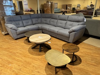 Hoekbank, grijs stof, zwarte poten